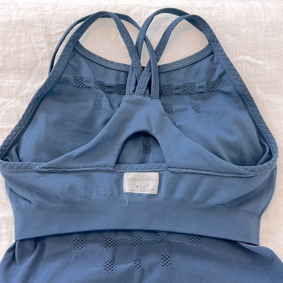 Athleta Namaste Support Tank Top Mesh Padded Yoga Exercise Gym Iron Blue XS - Picture 11 of 11